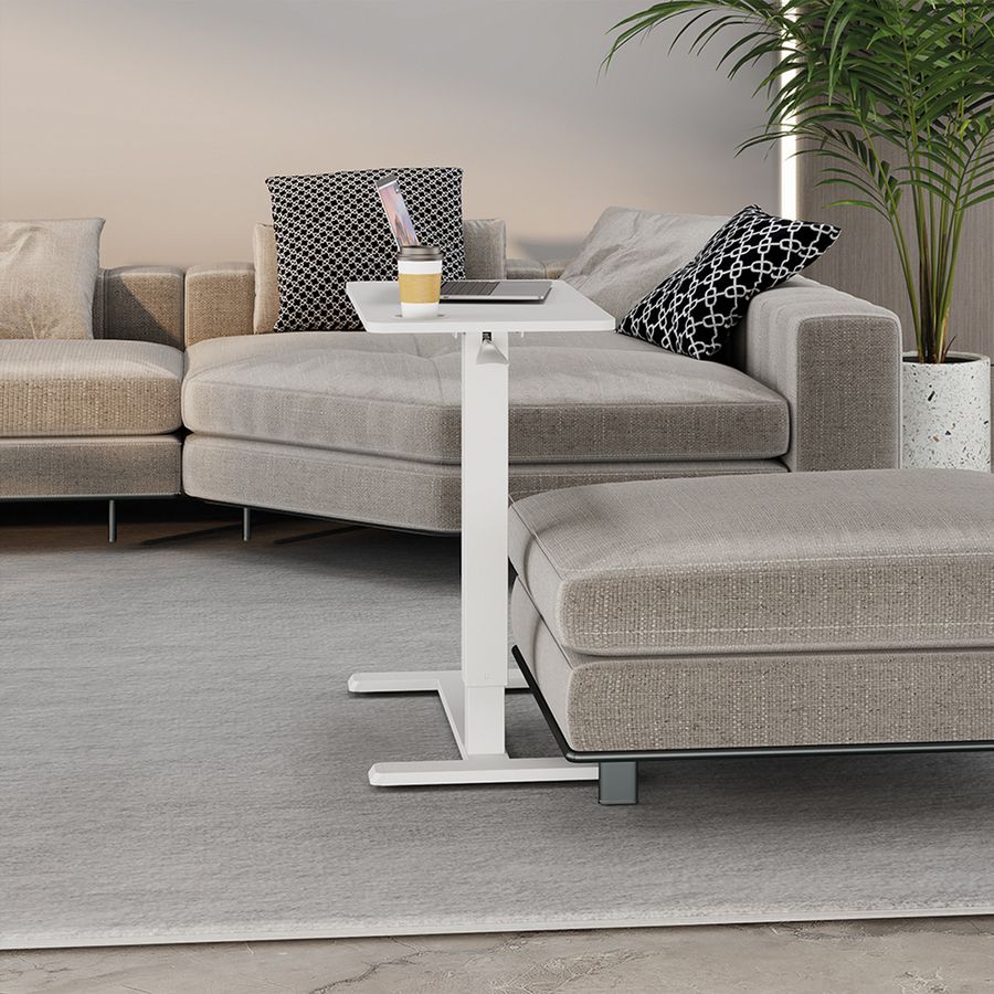 ROLINE Gas Spring Side Table / Workstation, height-adjustable, hidden casters, white