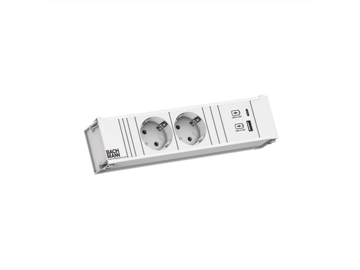 BACHMANN CONI 2xCEE7/3 1xUSB A/C 22W 0.2m GST18 RAL9010