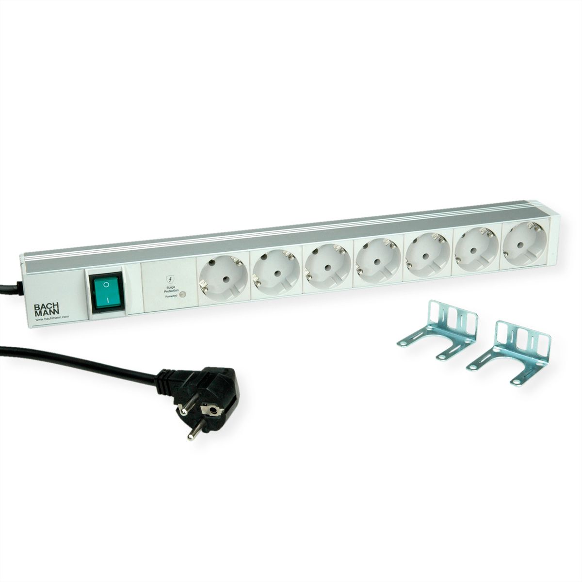 BACHMANN 19" 1U 7xCEE7/3 1xSPD-Plus 1xswitch 2,0m CEE7/7