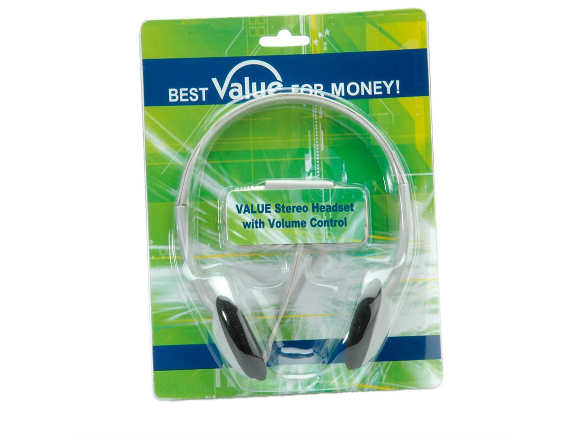 VALUE Stereo Headset met volume regelaar, grijs