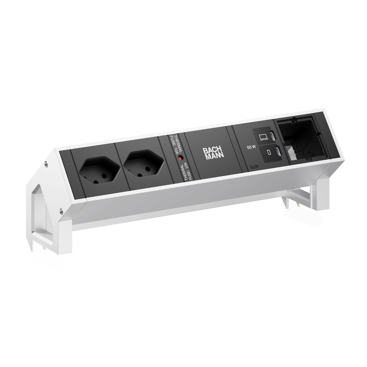 BACHMANN DESK2 2xCH 90° 1xUSB C/C 65W, 1xCM L=0.2m INOX