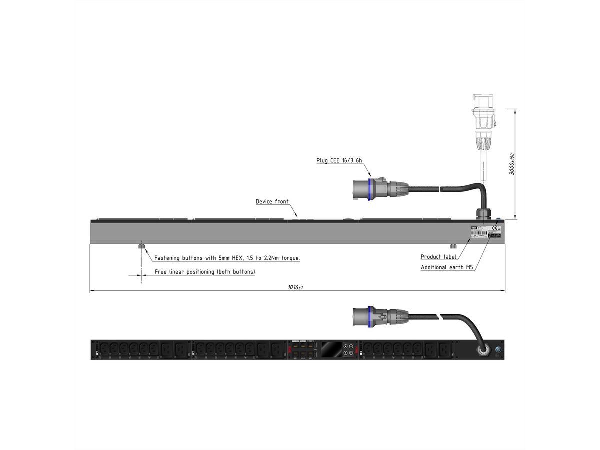 BACHMANN RNX UPDU M/M 18xC13 6xC19 black, 3,0m CEE 16A