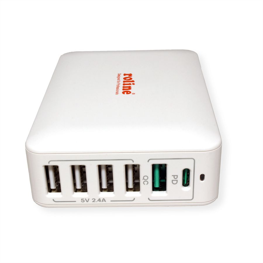 ROLINE USB Charger, 6 Ports (4x USB A, 1x USB C, 1x USB A QC3.0), max. 60W