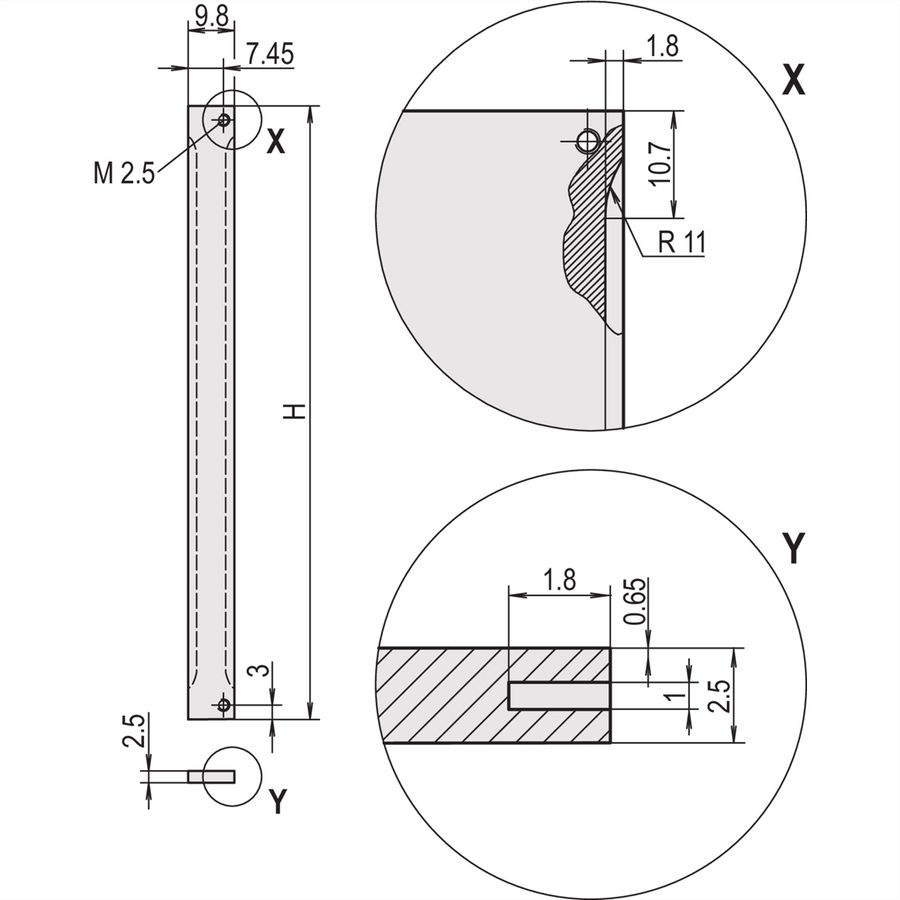 SCHROFF Frontpaneel, Refrofit afscherming, 3 HE, 2,5 mm, Al, geanodiseerd, onbehandelde randen