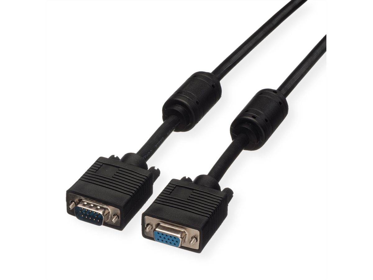 ROLINE SVGA Cable + Ferrite, HD15, M/F, 20 m