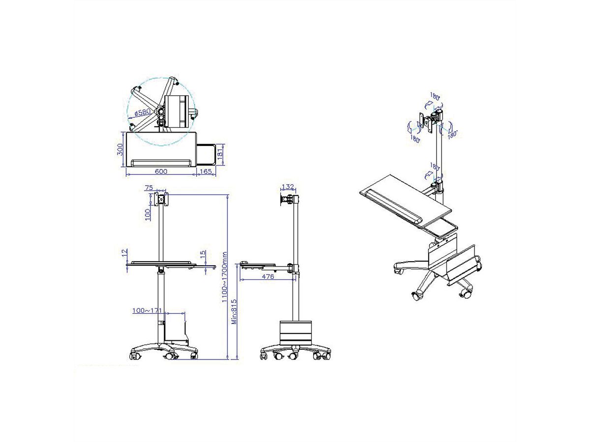 VALUE Mobile PC Cart, silver