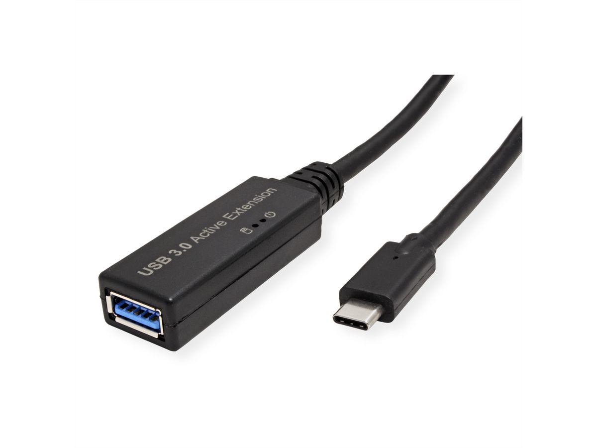 ROLINE USB 3.2 Gen 1 Actieve Repeater Kabel, Type A - C, zwart, 5 m