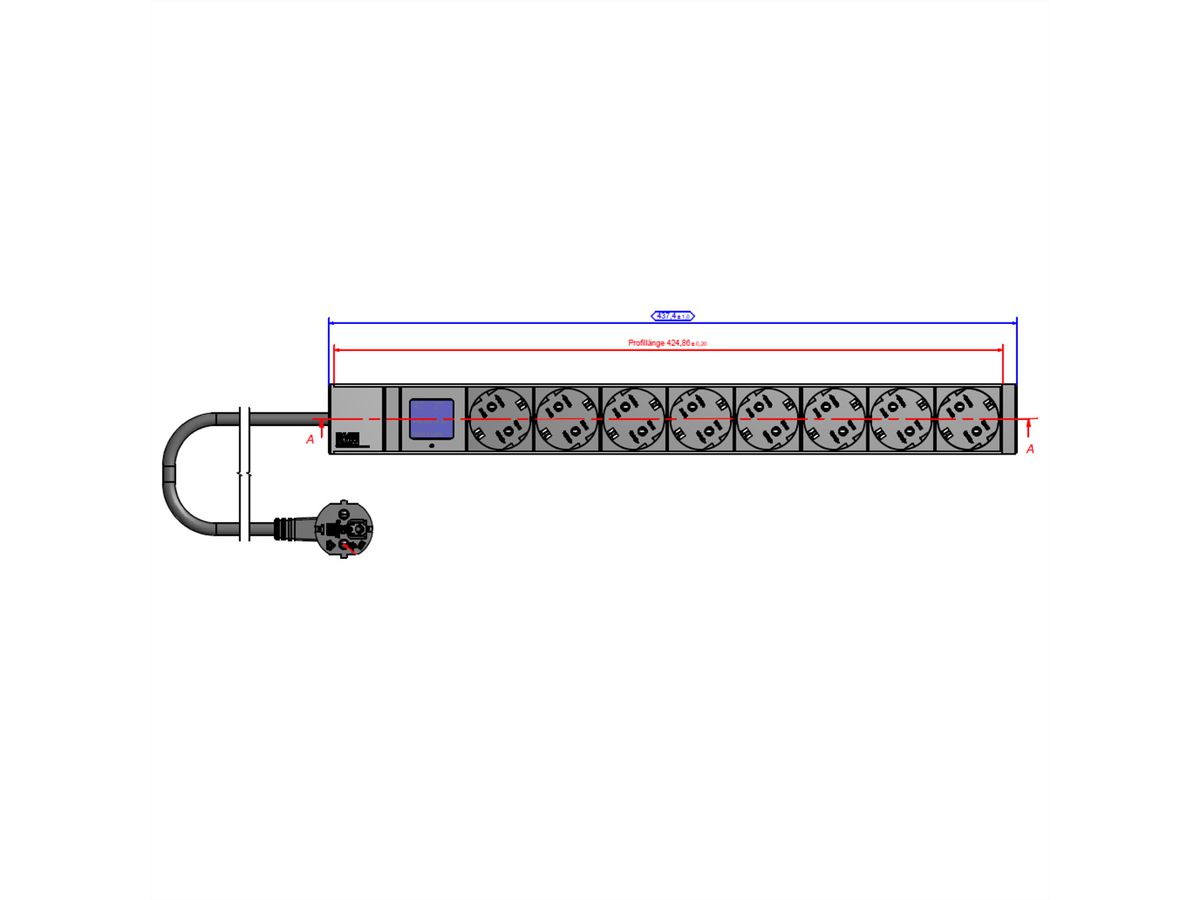 BACHMANN BN0500 19" 1HE 8x geaard contact, vermogensmeting, geaarde contactaansluiting