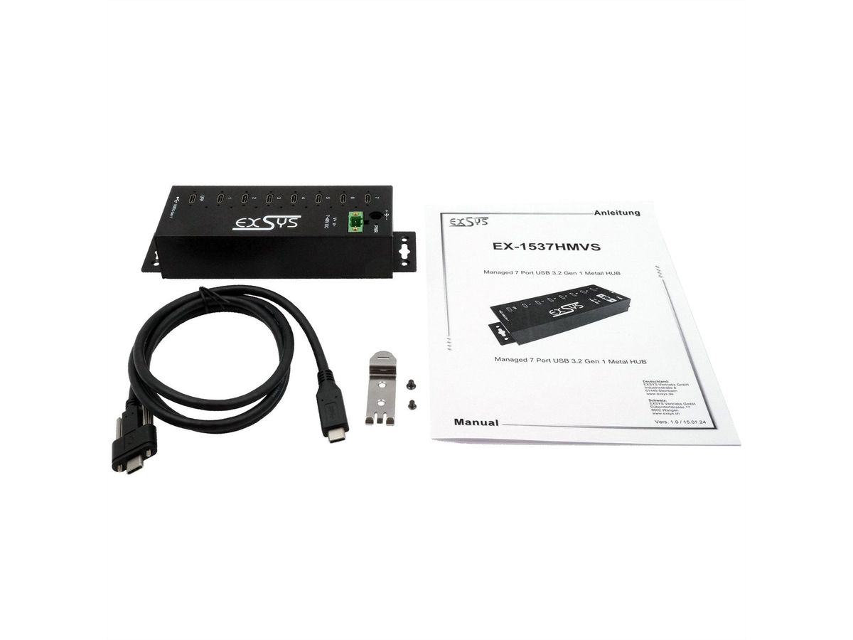 EXSYS EX-1537HMVS Managed 7-Port USB-C 3.2 Gen 1 Metall HUB mit 15KV EDS Überspannungsschutz