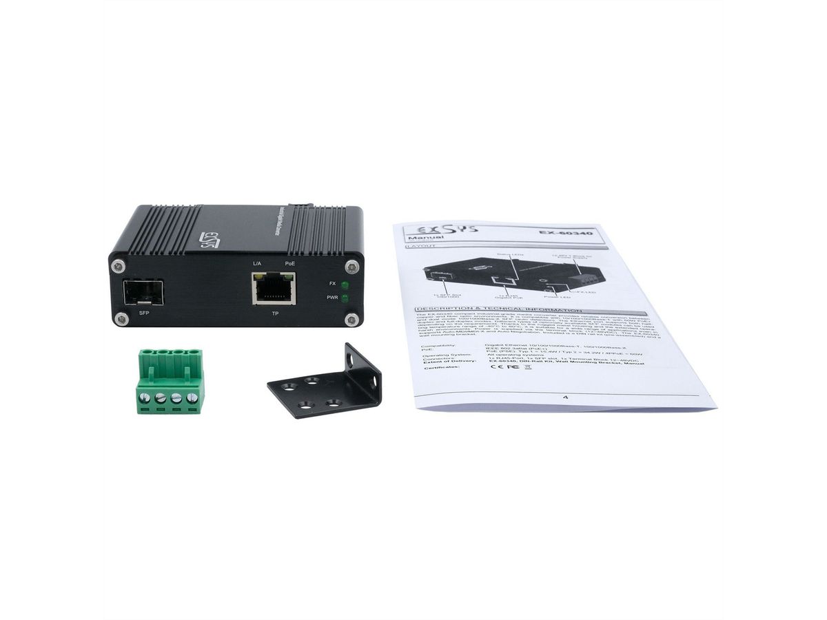 EXSYS EX-60340 Industrial Media Konverter 60W SFP -40°C bis +75°C