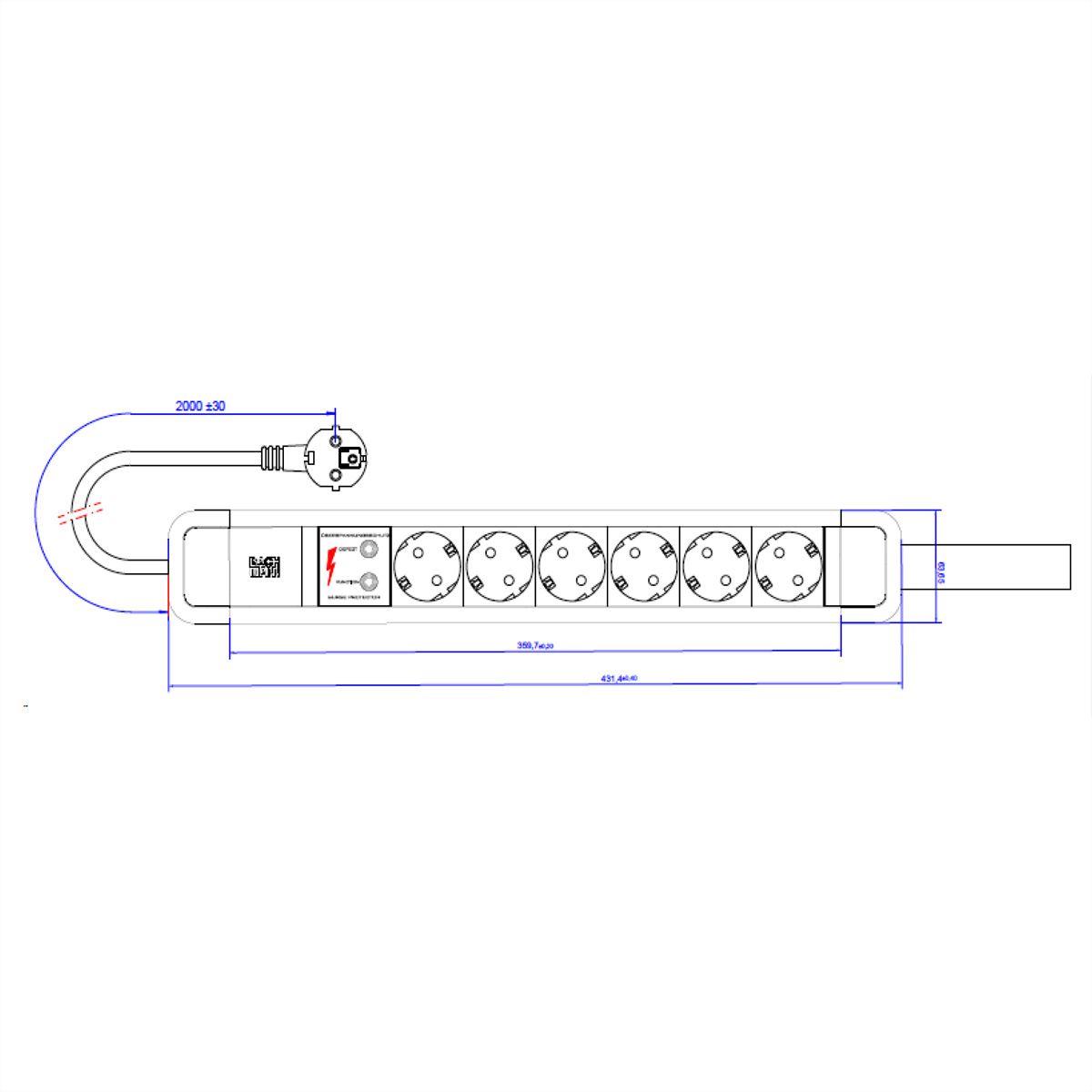 BACHMANN PRIMO2 6xCEE7/3 1xoverspanningsbeveiliging met lus 2,0m CEE7/7