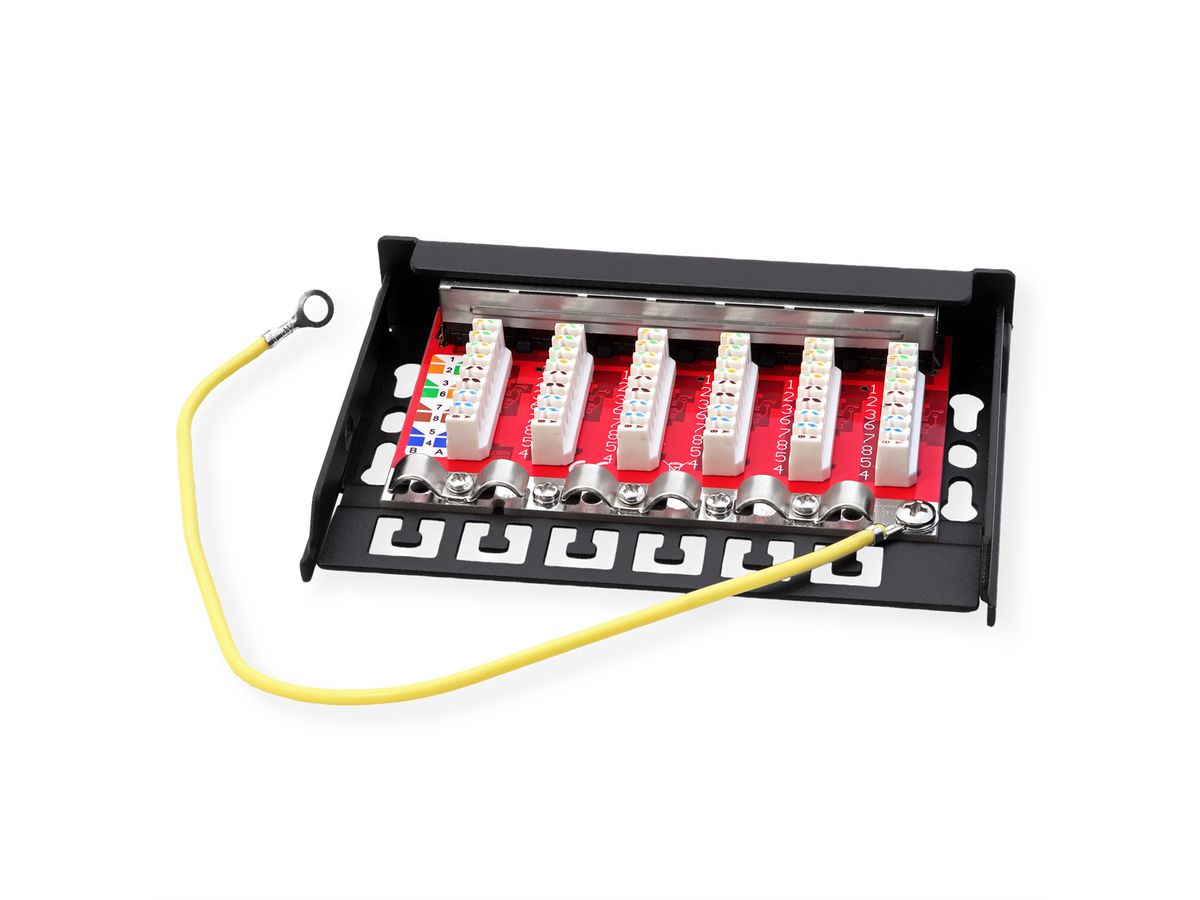 ROLINE Mini Patchpanel, Cat.6A/Cl.EA, 0.5U, 6x RJ45 ports, shielded, black