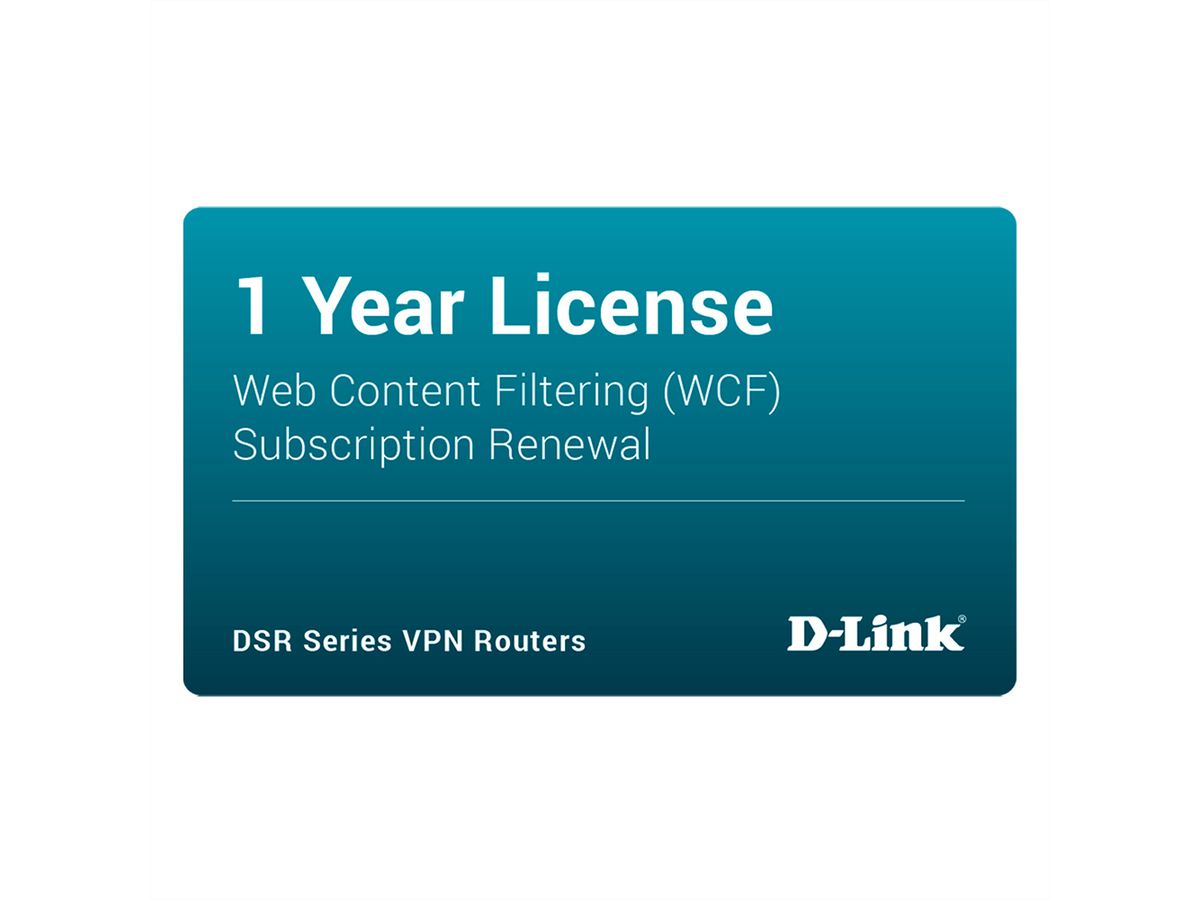 D-LINK DSR-250-WCF-12-LIC Licentie, Dynamische filtering van webinhoud 12 maanden