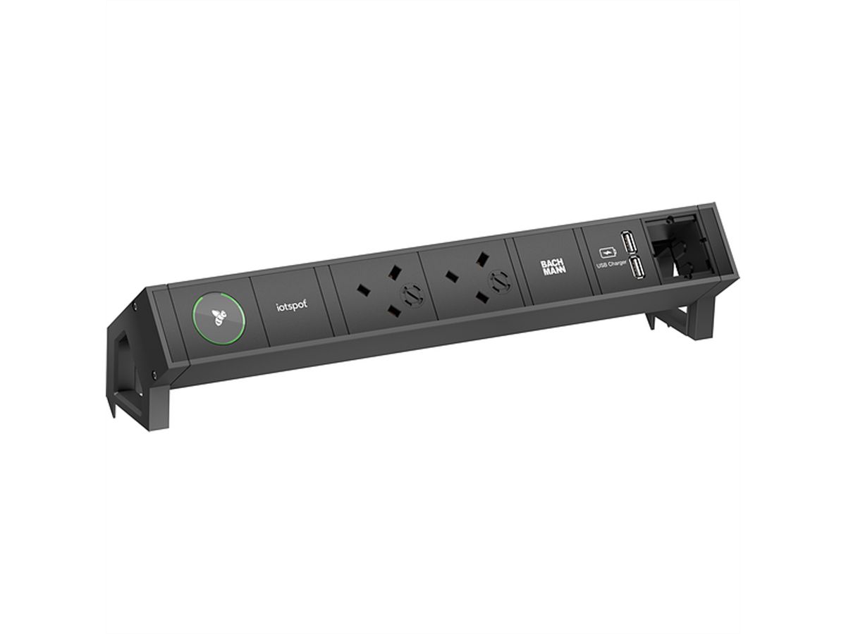BACHMANN DESK2 iotspot 2xUK USB Oplader, 1xCM 0,2m GST18, zwart, Verenigd Koninkrijk