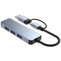 VALUE USB 3.2 Gen 1 Metal Hub, 4-Port Type-A, (1x USB 3.2 Gen 1 + 3x USB 2.0), type A+C-aansluitkabel