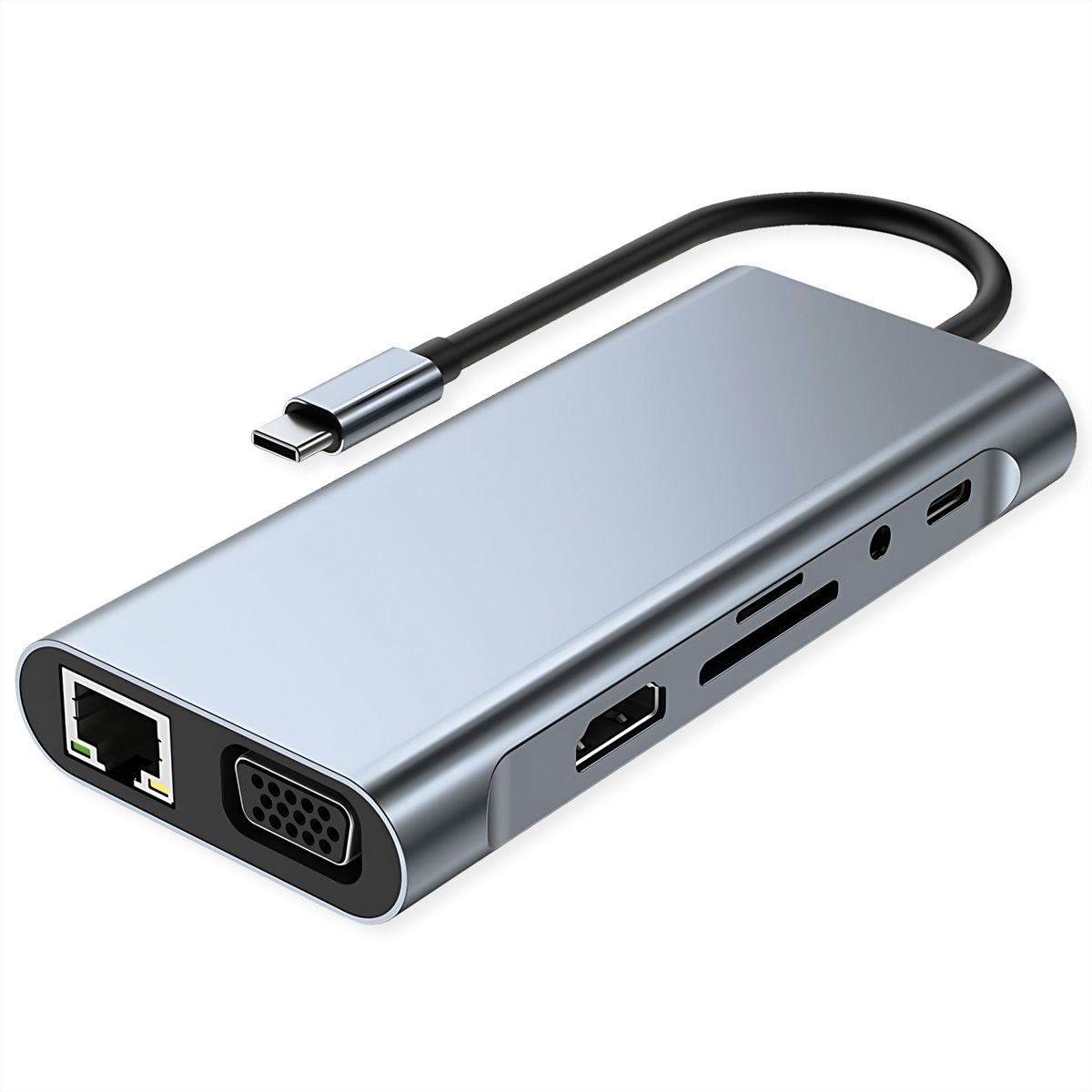 VALUE Dockingstation Type C, 1x HDMI 4K30, 1x VGA 1080p, 1x Gigabit Ethernet, 3x USB 3.2 Gen1 (A), 1x USB 2.0 (C), 1x SD/TF, 1x Audio, 1x Type C PD (Power Delivery)