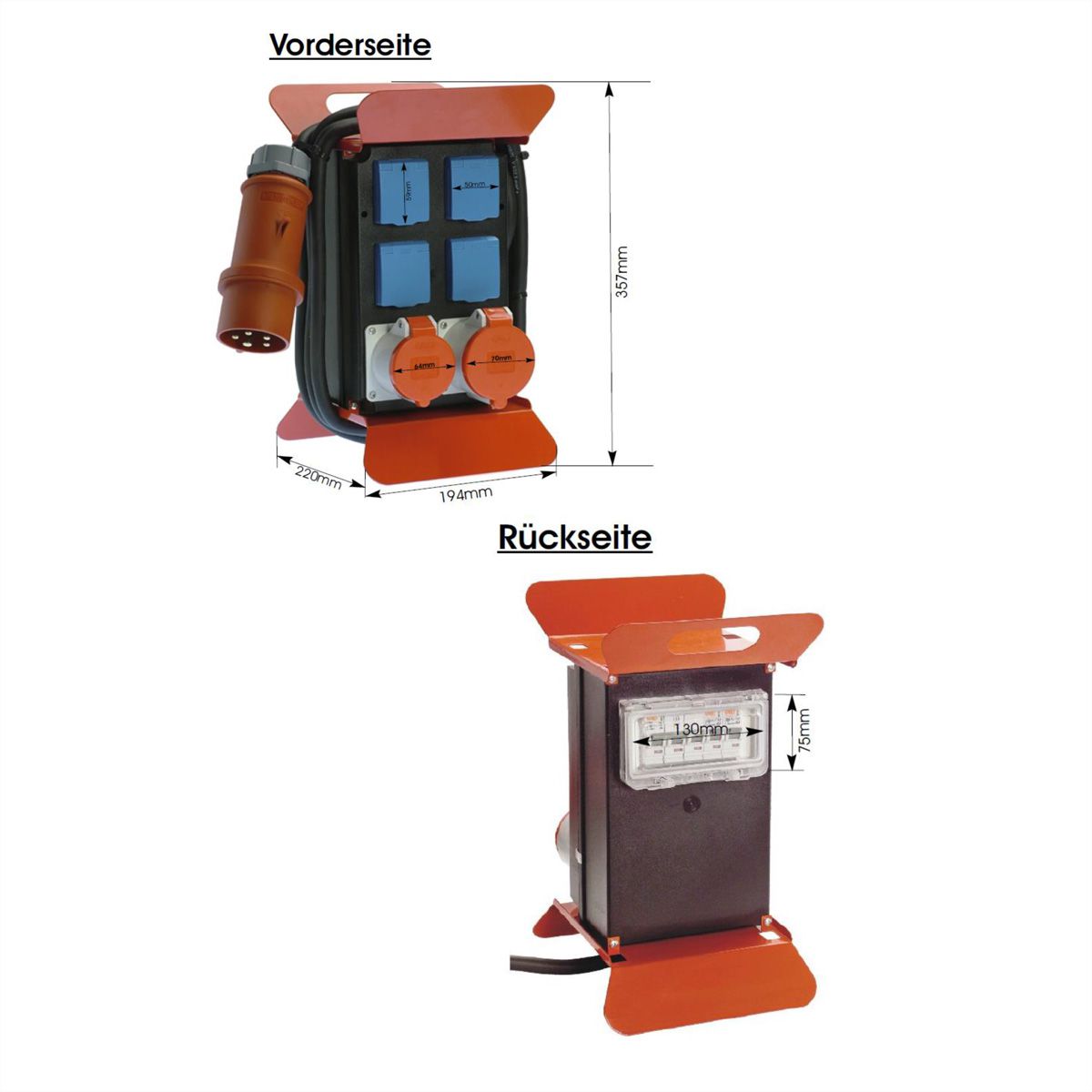 BACHMANN Stroomverdeler 400V CEE 2m, 1x16A 5p400V 1x32A 5p400V 4 geaarde stopcontacten