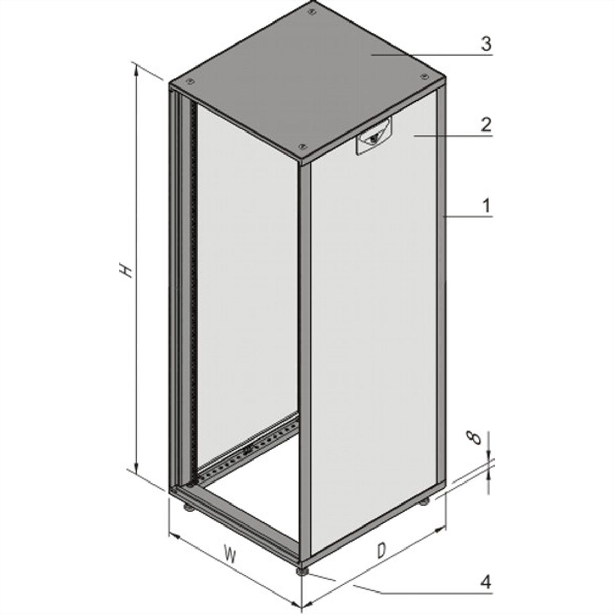 SCHROFF Novastar Cabinet Without Door and Rear Panel, Heavy-Duty, RAL 7021, 1745H 553W 600D