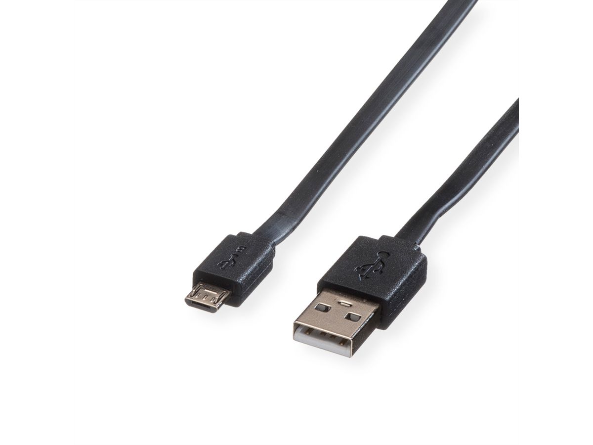 ROLINE USB 2.0 kabel, USB A M - Micro USB B M, zwart, 1 m