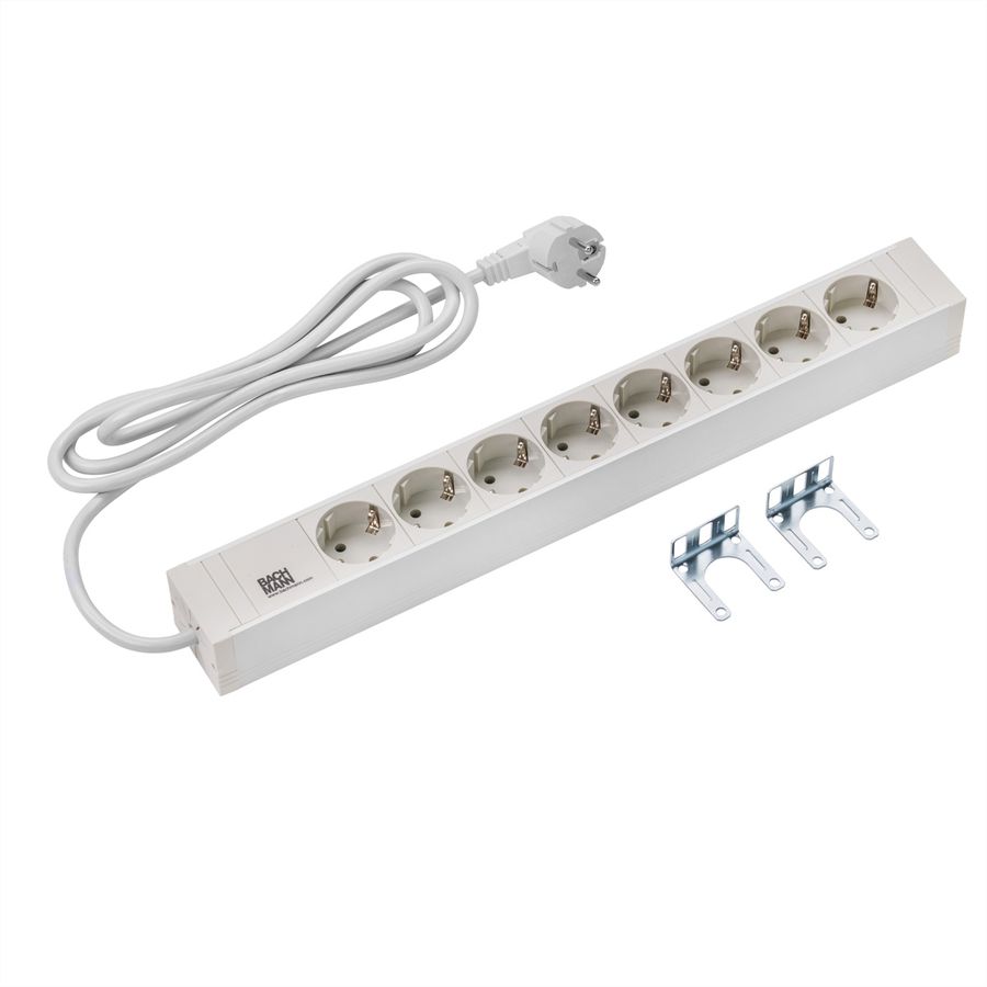 BACHMANN 19'' PVC 8x socket strip with earthing contact, 2.0m earthing contact plug