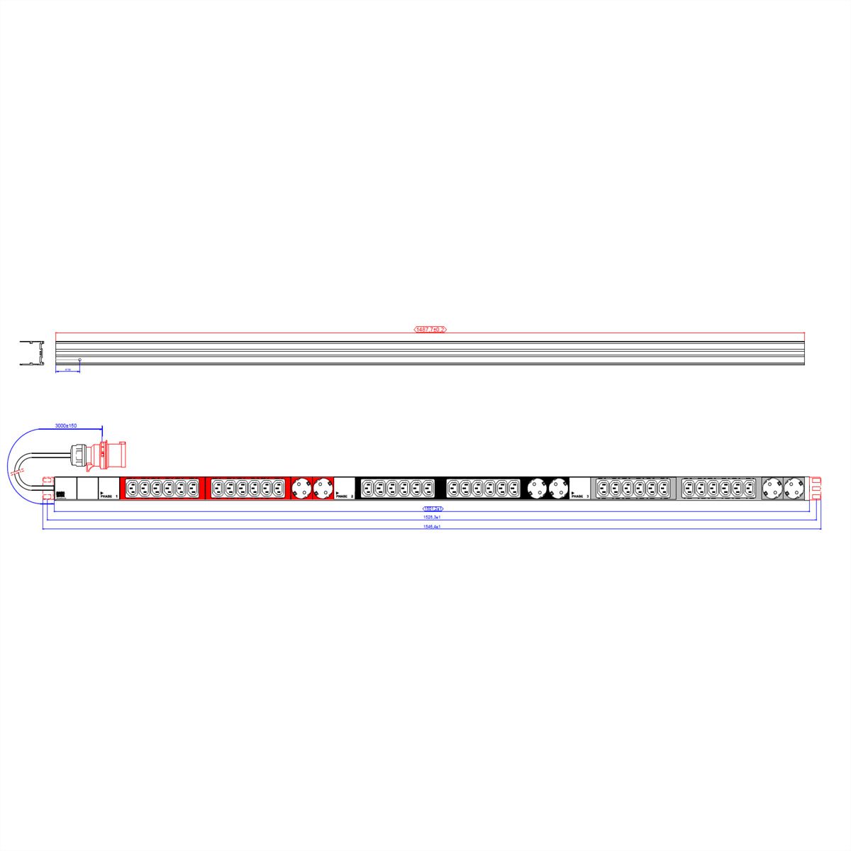 BACHMANN IT PDU ALU 1U 36x C13 6x earthing contact CEE 3x 32A red