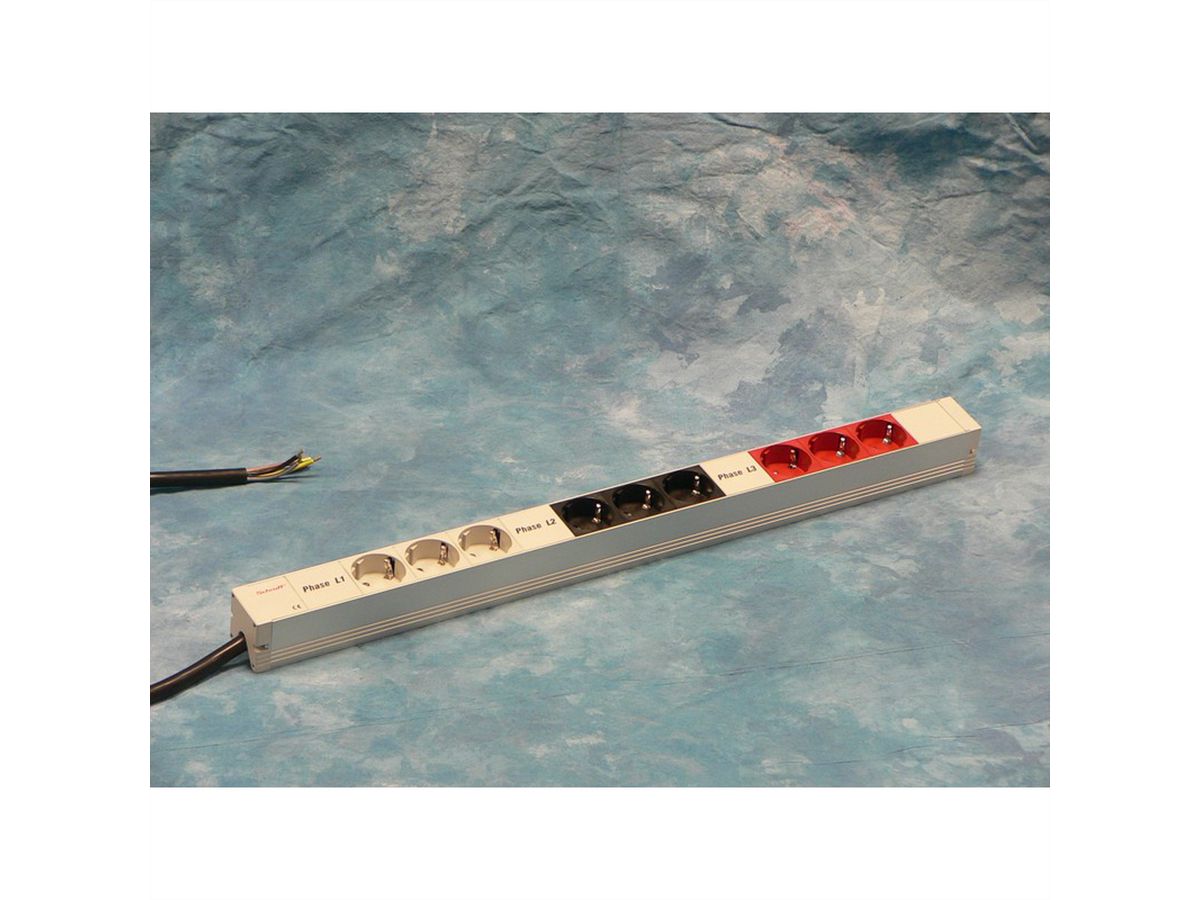 SCHROFF Socket Strip, SCHUKO, 3-Phase, 9 Sockets