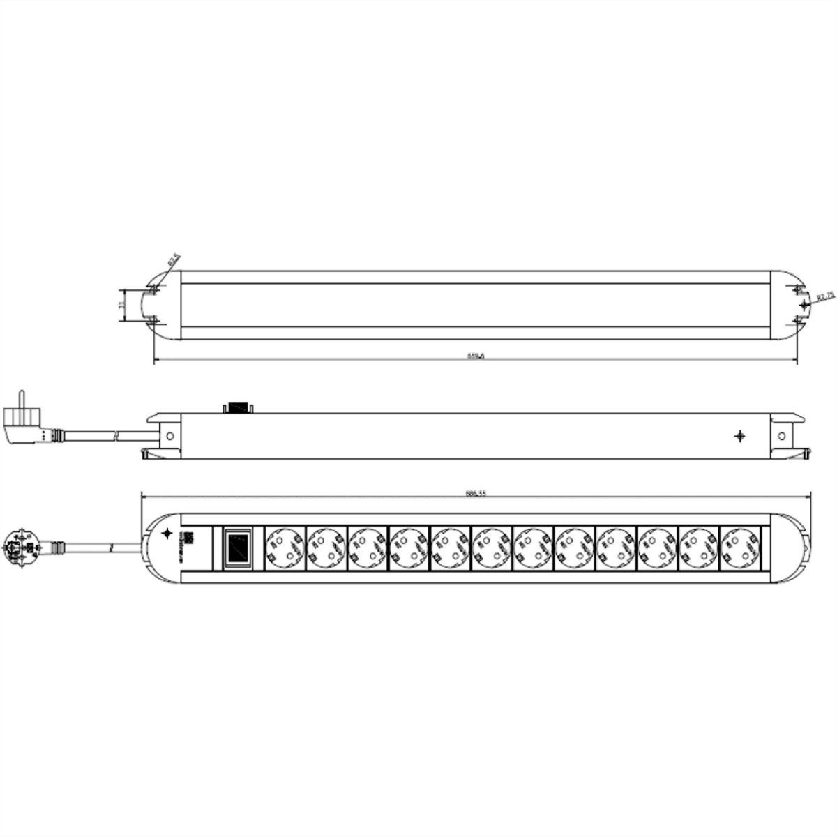 BACHMANN socket strip ALU 12-way, 45°, with switch, 1,75m