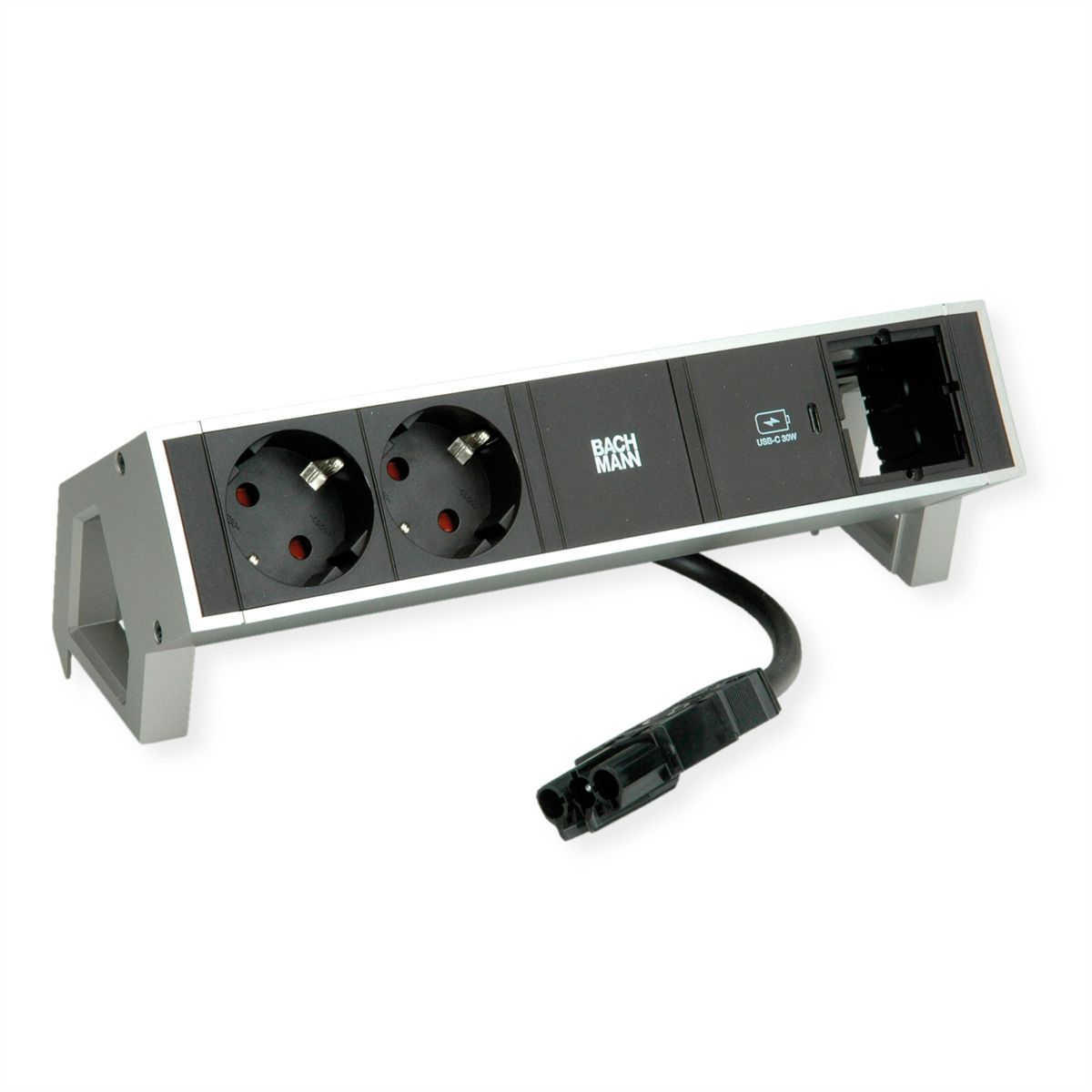 BACHMANN DESK2 2xbeschermend contact USB C, USB Lader 30W 1xABD 0,2m GST18 INOX