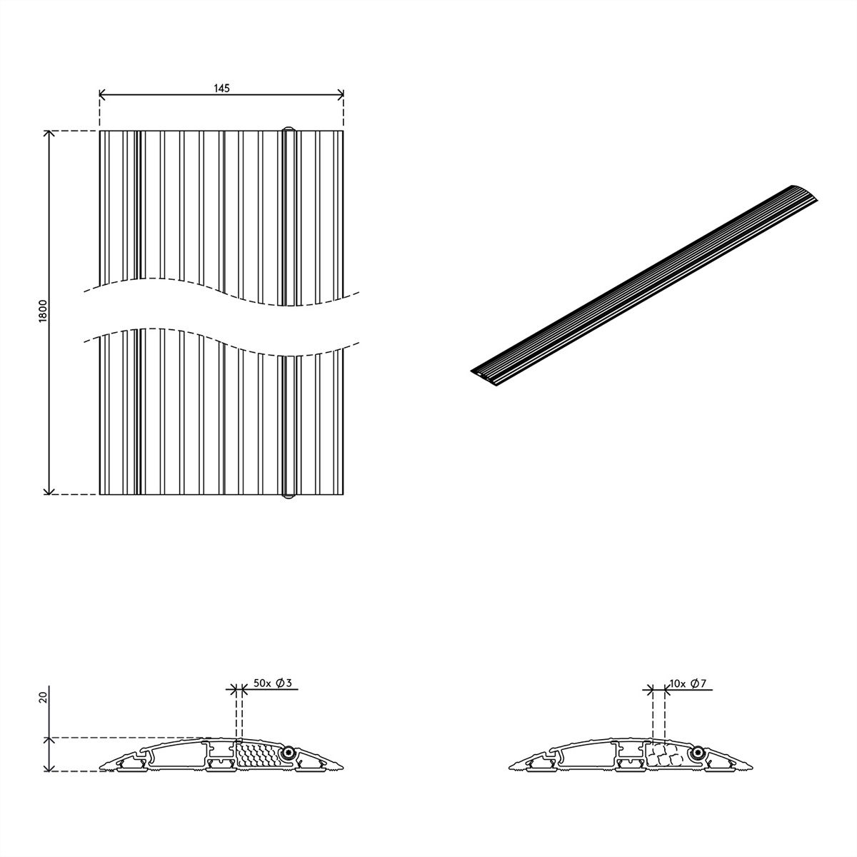 DATAFLEX Addit cable protector, straight 433, black, 180 cm