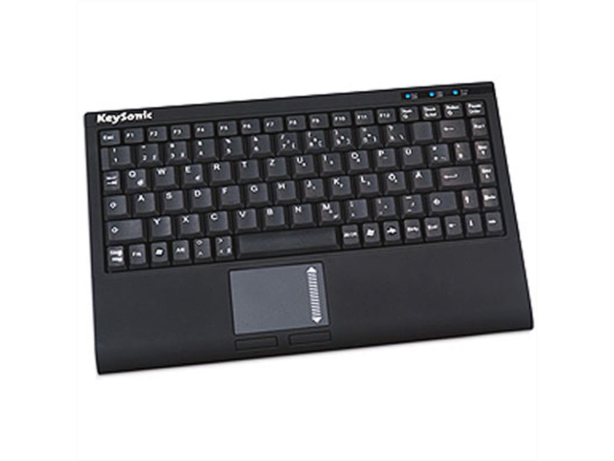 KeySonic ACK-540 U+ Mini-Keyboard met Touchpad USB, zwart, Duits toetsenbord layout