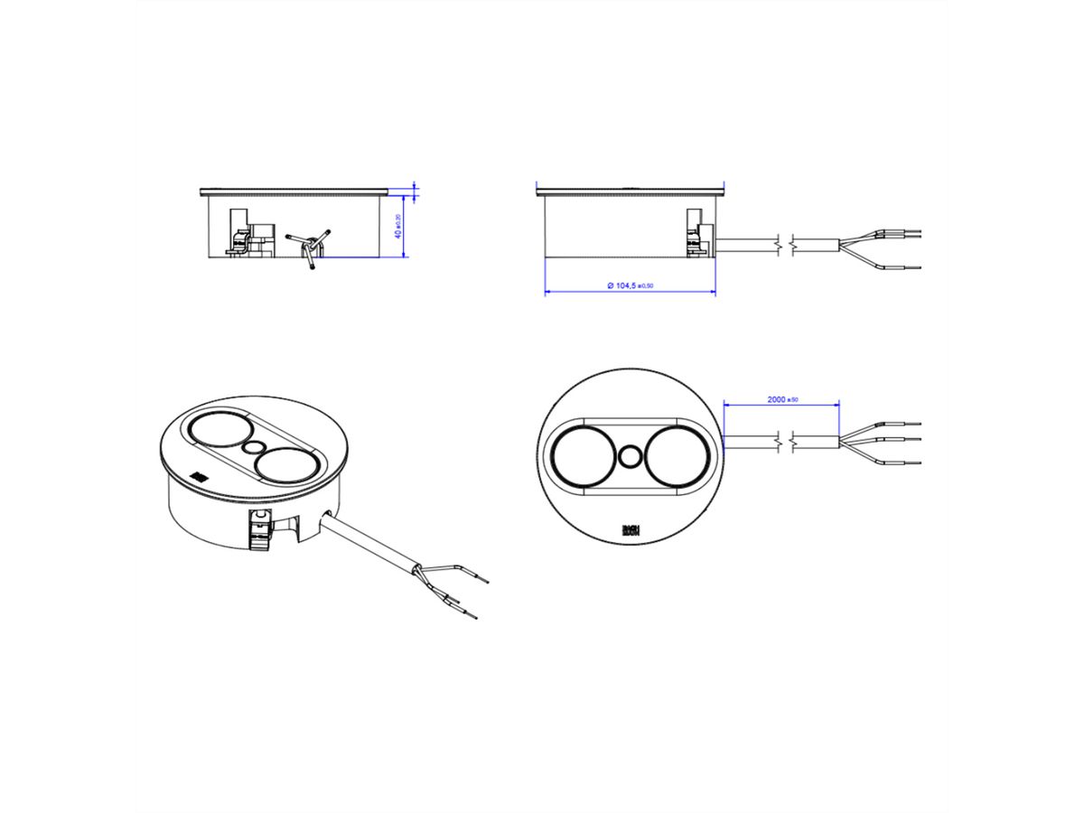 BACHMANN TWIST 2 1xUTE 1xUSB A/C 22W 2.0m AEH stainless steel look round
