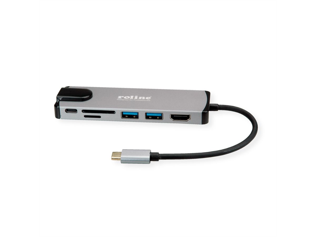ROLINE USB 3.2 Gen 2 Typ C Multiport Docking Station, 4K HDMI, 2x USB 3.2 Gen 1, 1x SD/Micro SD Card Reader, 1x USB Type C PD (Power Delivery), 1x Gigabit Ethernet
