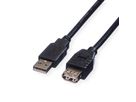 ROLINE USB 2.0 Kabel, type A-A, M/F, zwart, 0,8 m