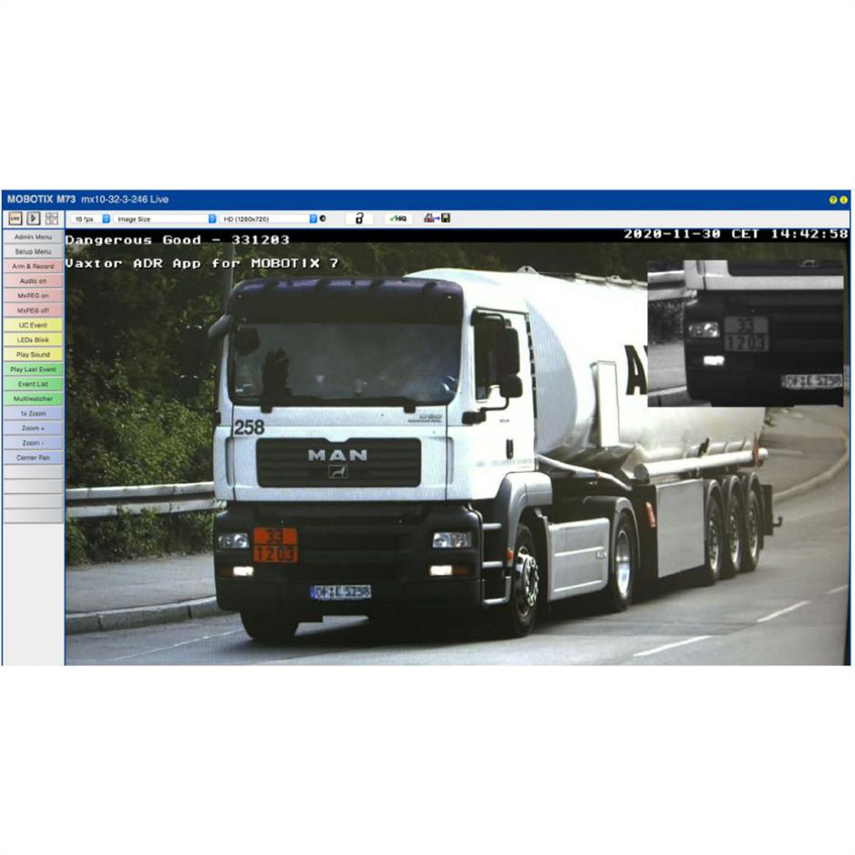 MOBOTIX APP licentie Vaxtor voor detectie van nummerplaten en gevaarlijke goederen