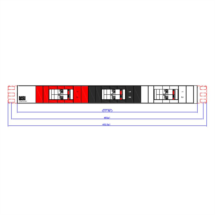 BACHMANN 19" 1U FuseBox 6xLS C16A, 2m H05VV-F 5G4mm CEE plug 32A red