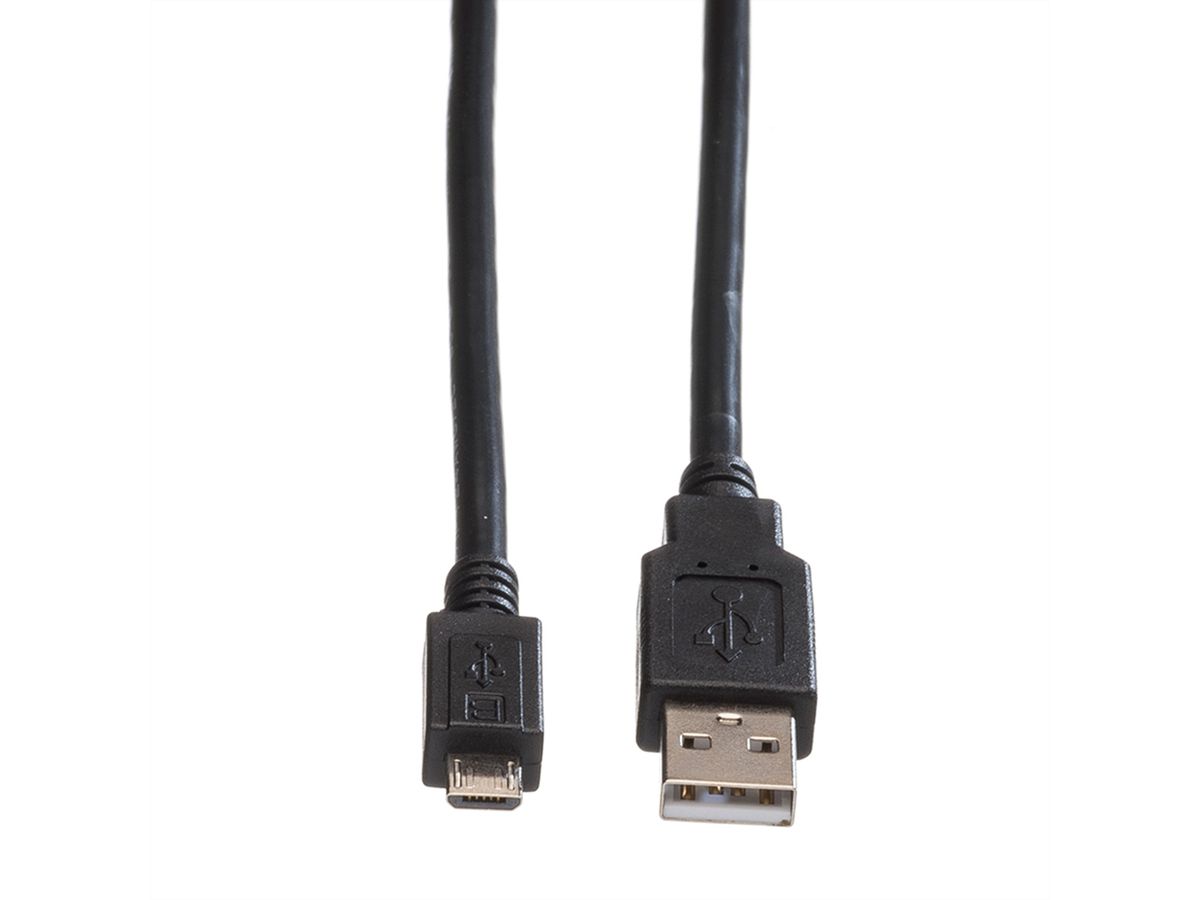 ROLINE USB 2.0 Kabel, USB A Male - Micro USB B Male, zwart, 3 m