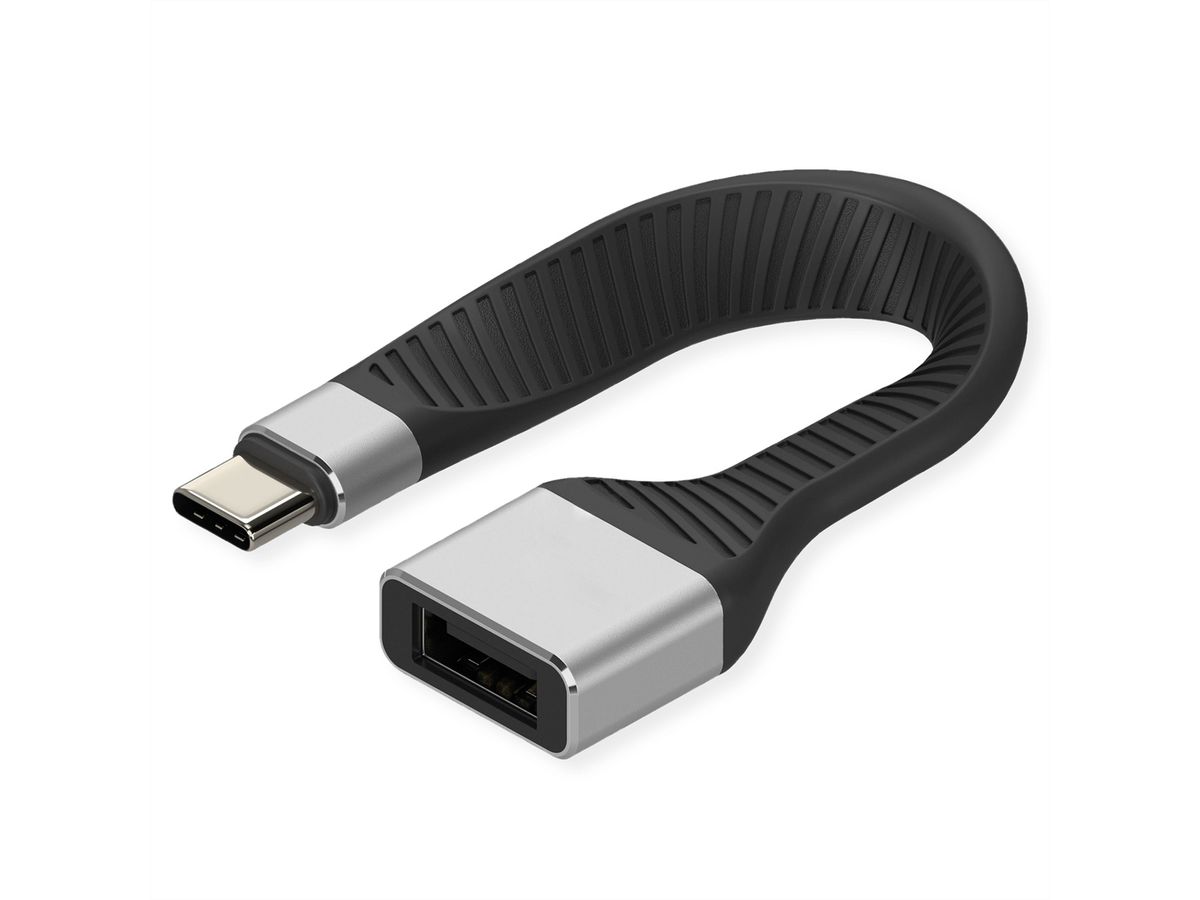 ROLINE USB 3.2 Gen 2 siliconen kabel, Emark, C-A, M/F, 10Gbit/s , zwart, 11 cm