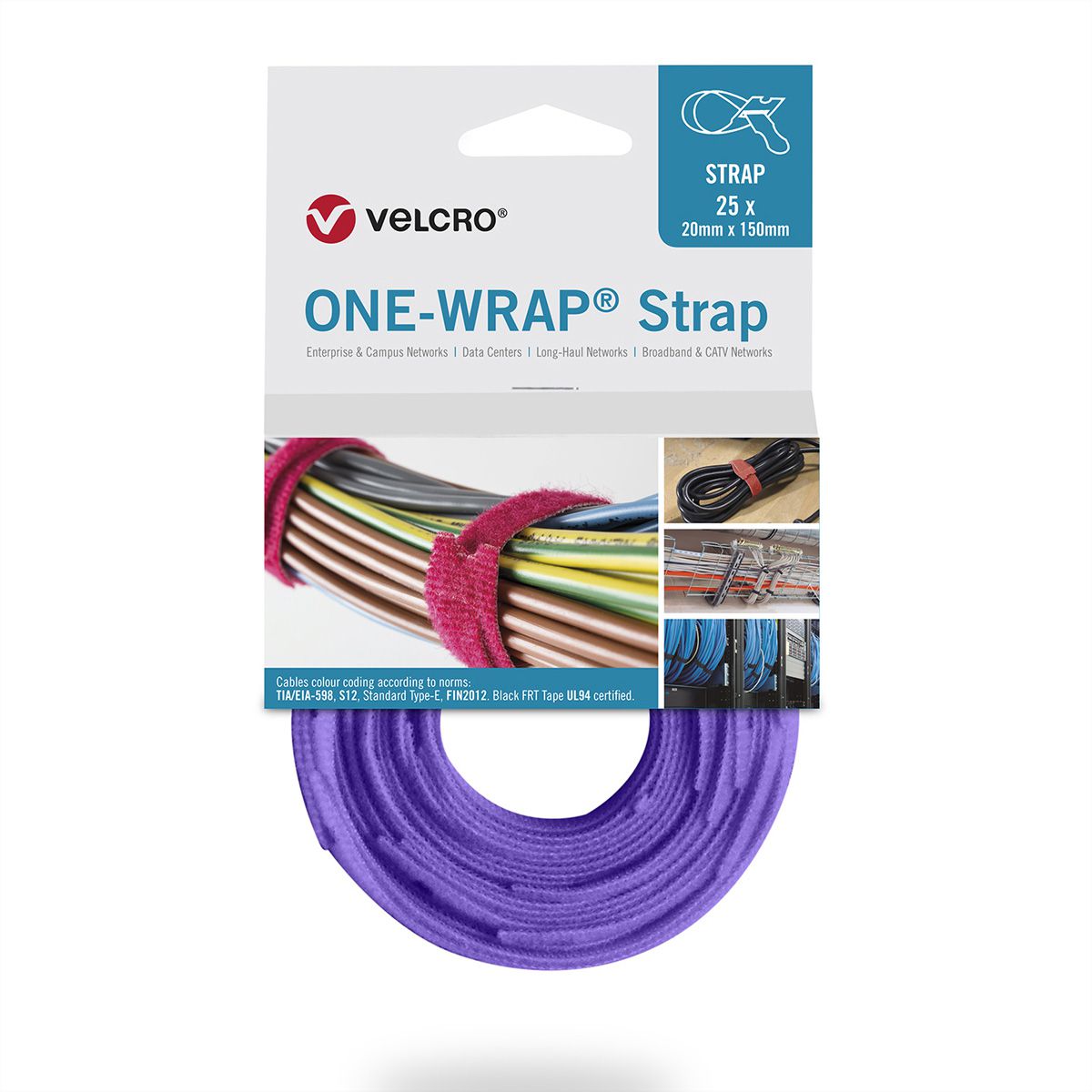 VELCRO® One Wrap® Bindband 20 mm x 200 mm, 25 stuks, violet