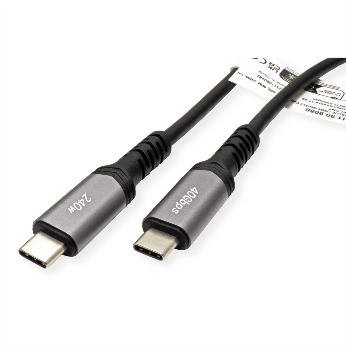 VALUE USB4 Gen3x2 Kabel, C-C, M/M, 8K UHD-2, 40Gbit/s, 240W, zwart, 0,8 m