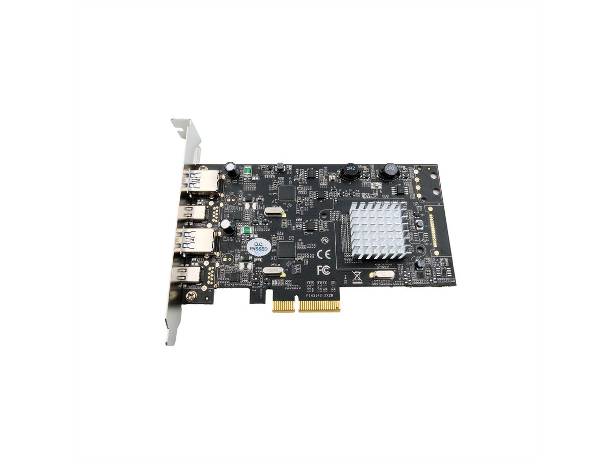 EXSYS EX-12005 4-poorts USB 3.2 Gen2 PCIe kaart 2x USB-A en 2x USB-C
