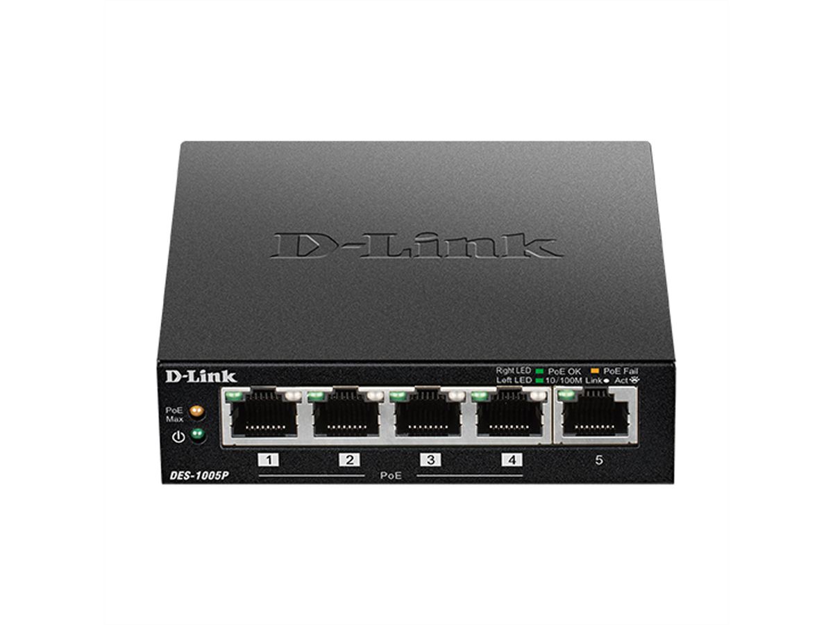D-Link DES-1005P 5-Poorts PoE Fast Ethernet Desktop Switch