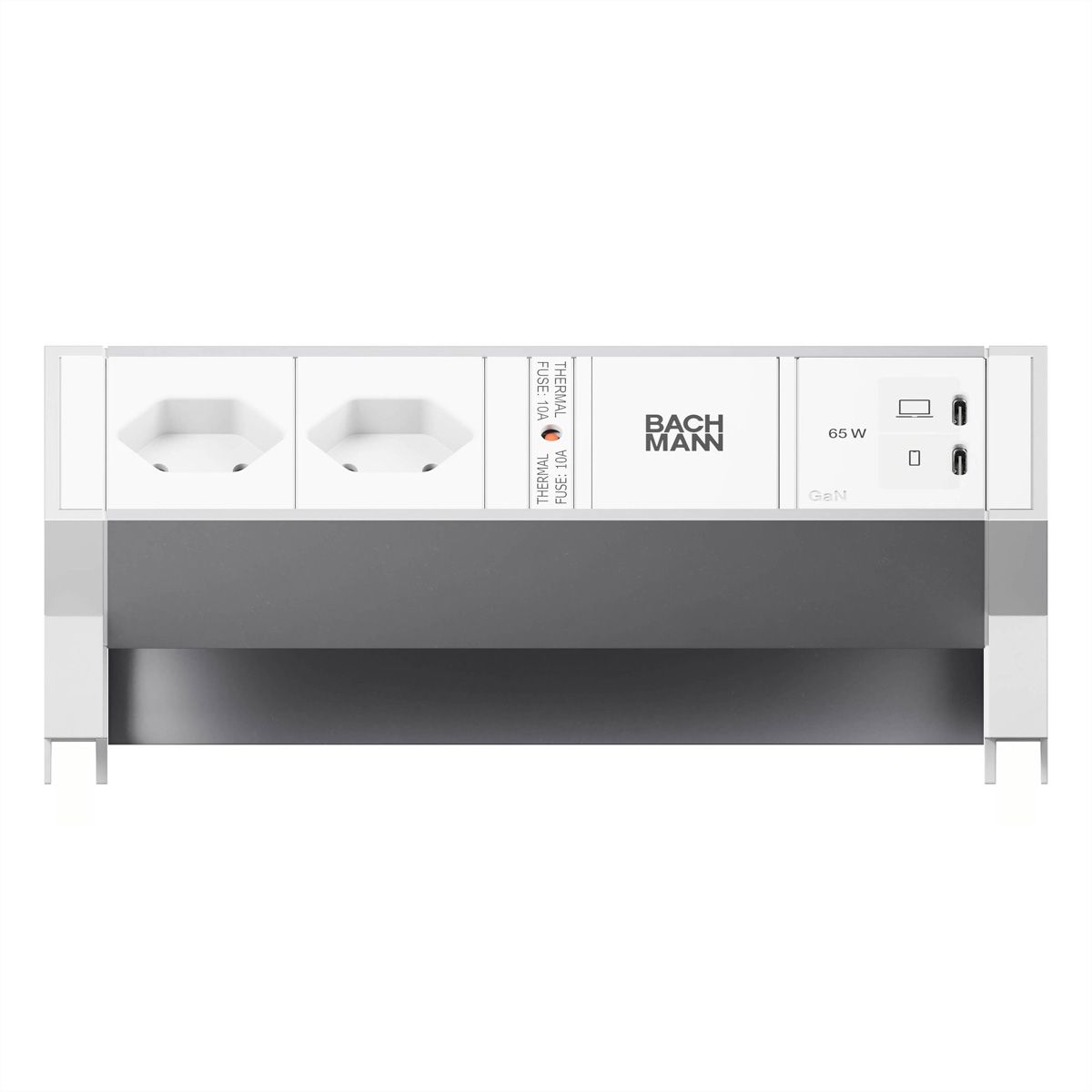 BACHMANN DESK2 ALU WHITE 2xCH 90°, 1xUSB C/C 65W L=0.2m RAL9010