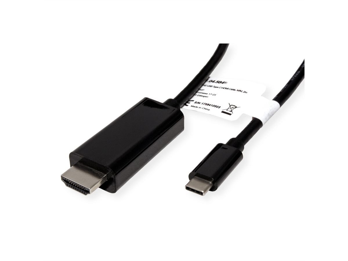 ROLINE USB type C - HDMI adapterkabel, M/M, 2 m