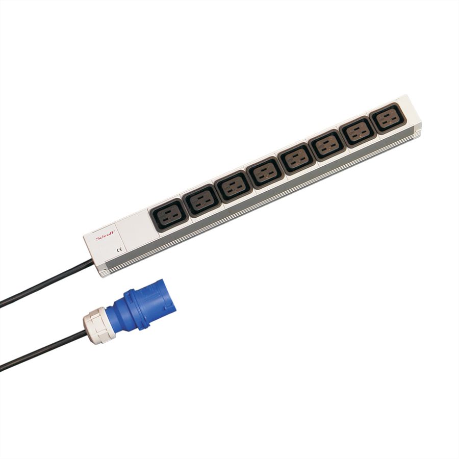 SCHROFF Socket Strip, IEC C19, 16 A, IEC 60309 Plug, 8x IEC C19, 19"