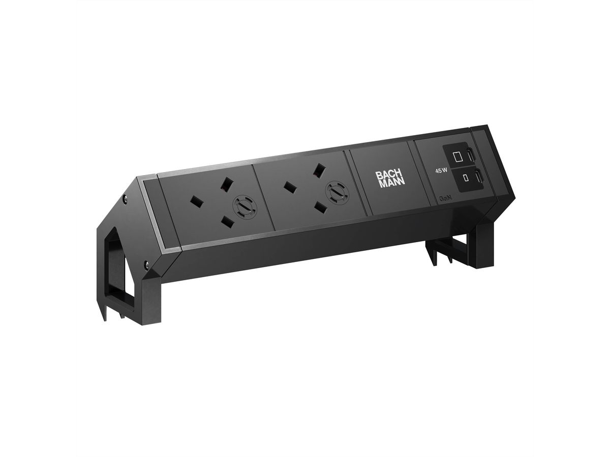 BACHMANN DESK2 2xUK 1xUSB C/C 45W, L=0.2m RAL9005