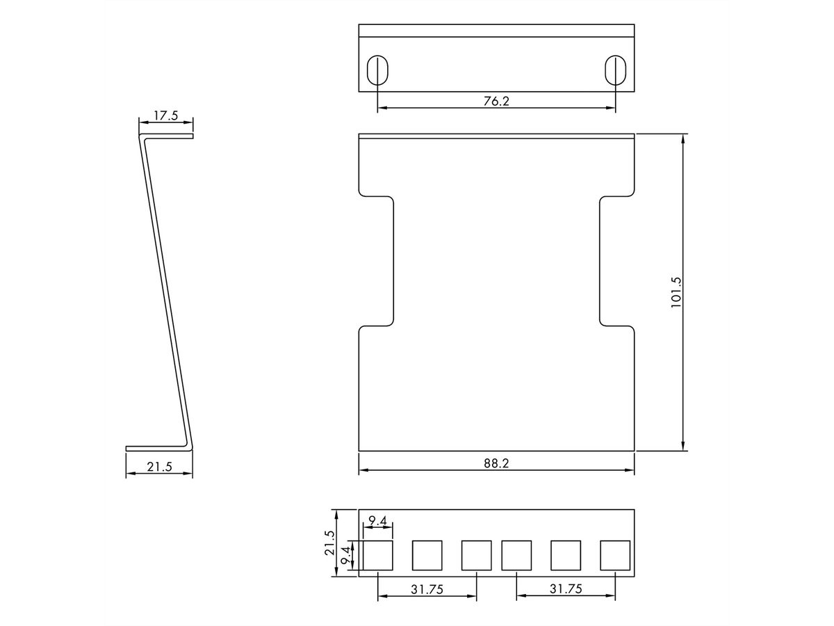 VALUE 19" Rack Depth Extender, 2 pcs, 2U, metal, 101.5mm
