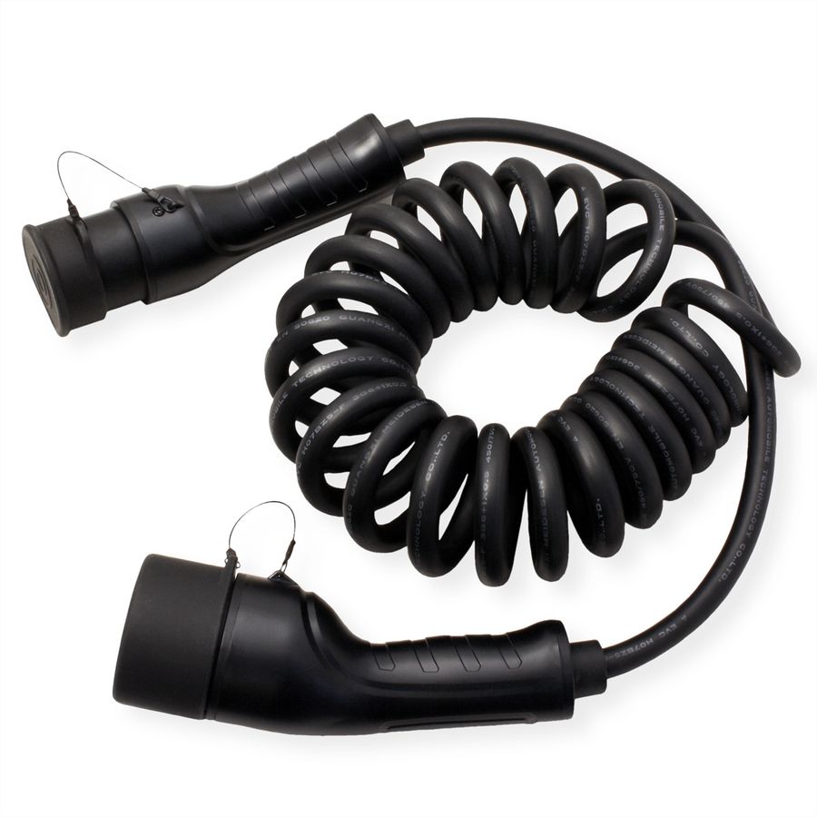 ROLINE EV Charging Cable Assembly Type2, 1-Phase, 250VAC (1P+N+E), 32 A, 7.4 kW, spiral (max. 3m)