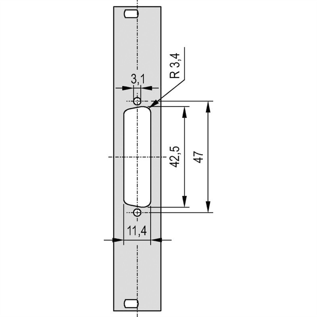 SCHROFF 19" voorpaneel met D-subuitsparing, 1x25-polig, 3U, 4 HE, 2,5 mm, Al, RAL 7035