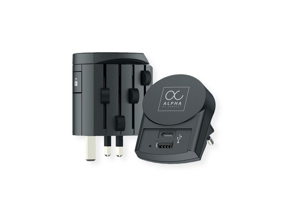 Skross Alpha with Europe USB Charger AC Universal Travel Adapter, worldwide