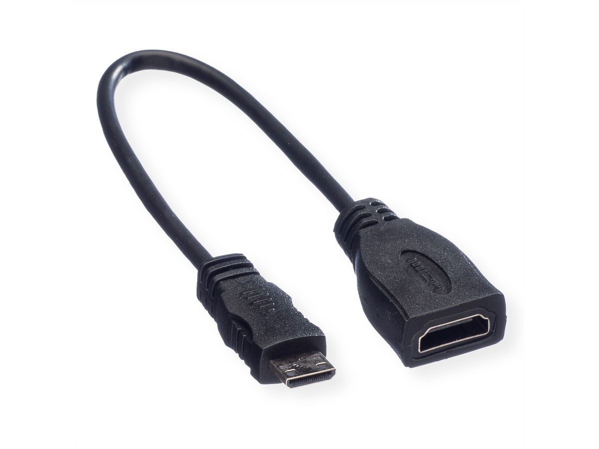 ROLINE Monitorkabel HDMI  High Speed met Ethernet, HDMI Female - Mini HDMI Male, 0,15 m